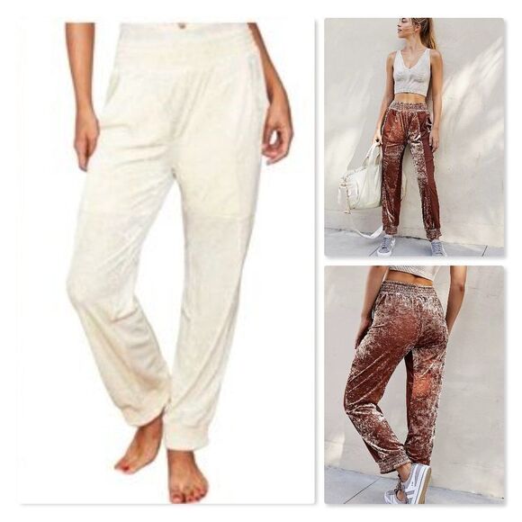 NEW! HAH | '1 Track Mind' Crushed Velvet Jogger Pants - size Large in Ivory - Picture 2 of 16
